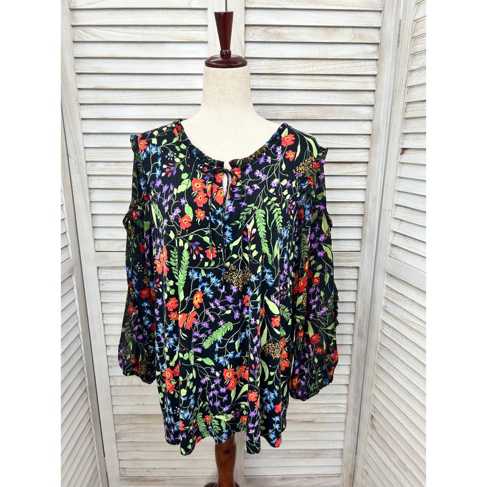 Maeve by Anthropologie Blouse 2X Black Floral Boho Whimsygoth Twee
